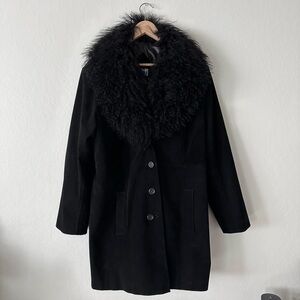 Sold Vintage 90s venezia jeans black lamb leather fur collar coat plus 18 20 2x